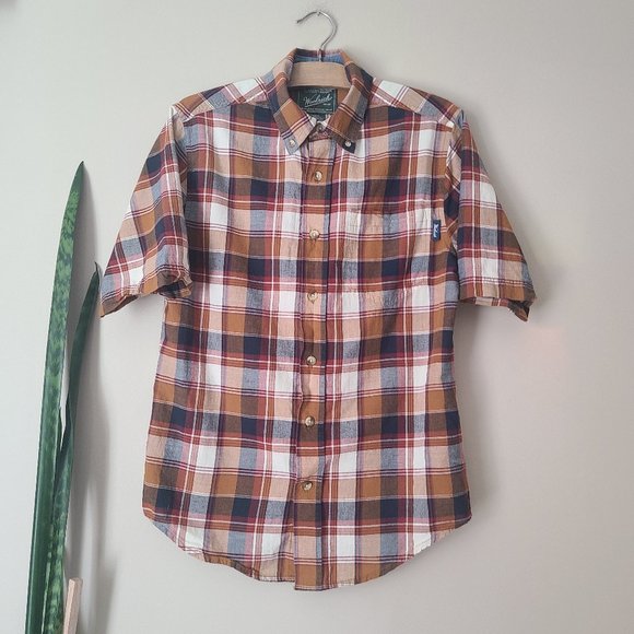 WOOLRICH | Brown & Navy Plaid Buttonup Shirt - Picture 1 of 6
